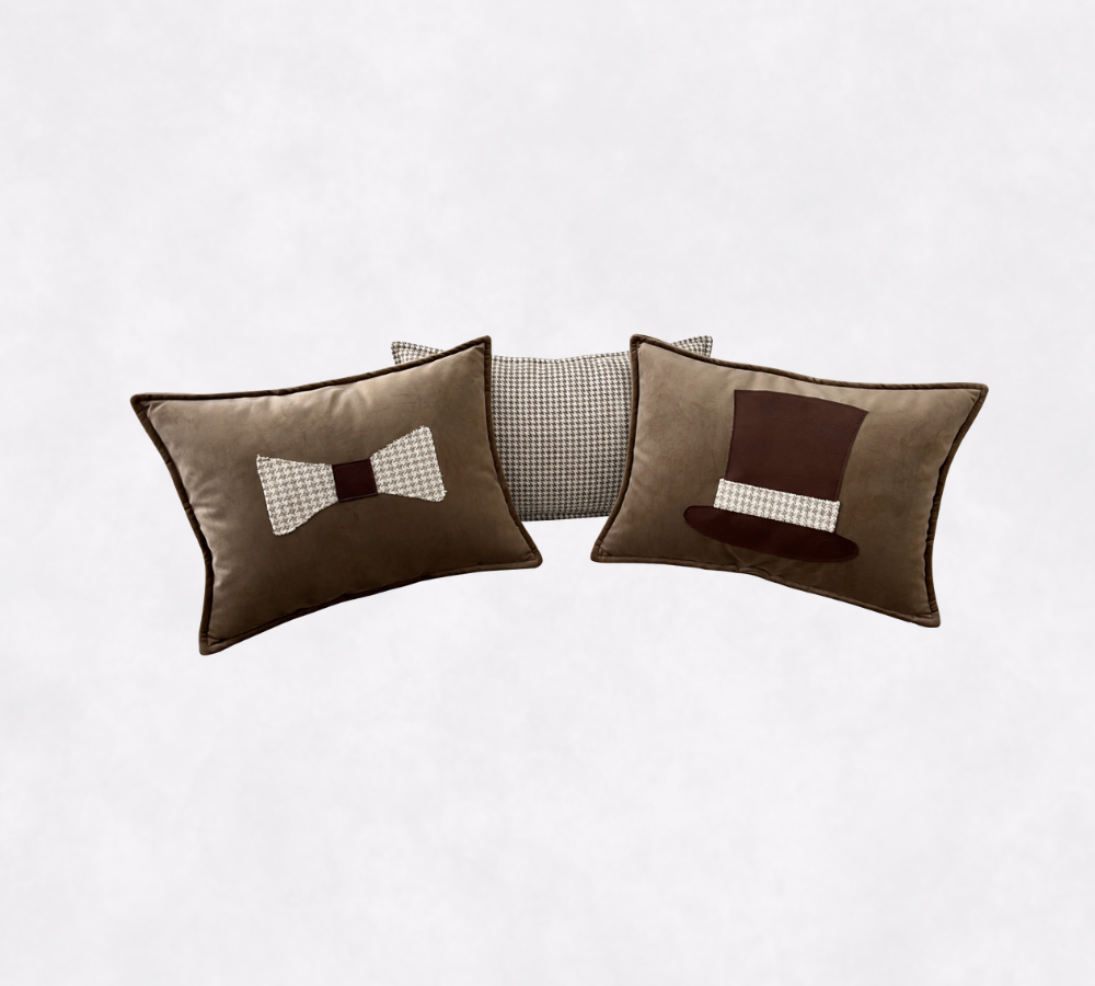 Conjunto de Almofadas Taupe/Xadrez